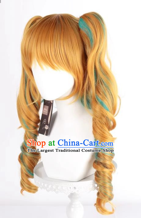 The Binder Shinzan Renzi Golden Brown Turquoise Highlighted Cos Wig Main Body Double Ponytail Long Curly Hair