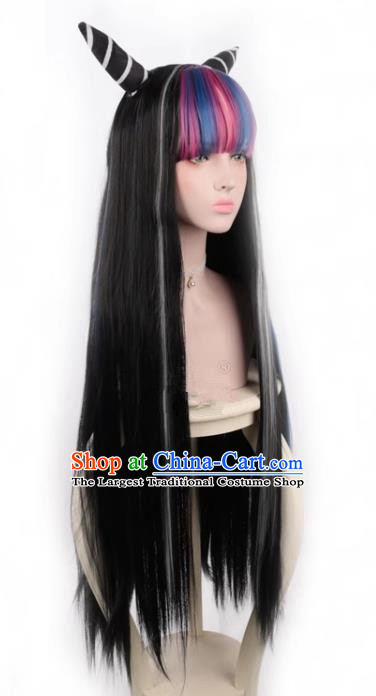 Dangan Ronbu Danganronpa Mita Yui Blows Horn Long Straight Hair Mixed Color Styling COS Wig