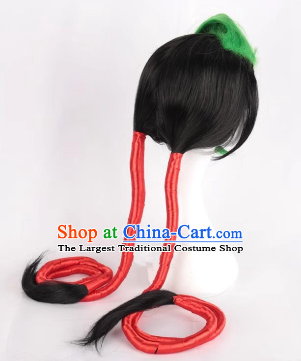 Shenlong Flame Jinx Green And Black Double Ponytail JINX Cosplay Wig