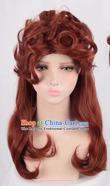 Retro Style Brown High Top Curly Hair Ladies Medium Long Hair Lady Dance Performance Photo Cos Wig