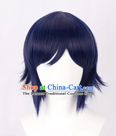 Cos Mixed Blue Male Short Hair Straight Hair Anime Wig