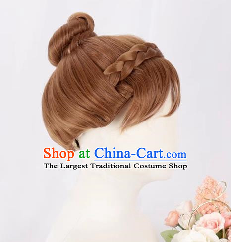 Brown Updo Hair Highlights And Braids Style Female Cos Wig