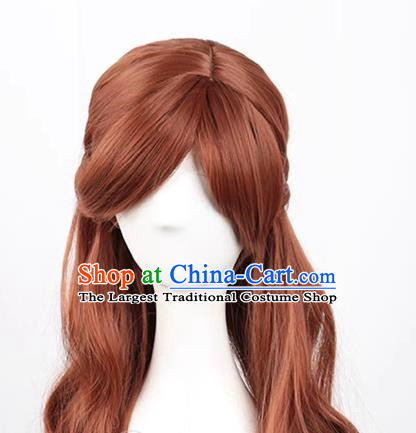 Princess Braid Cosplay Brown Long Curly Hair Cos Wig