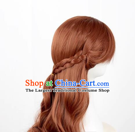 Princess Braid Cosplay Brown Long Curly Hair Cos Wig