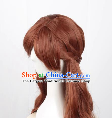 Princess Braid Cosplay Brown Long Curly Hair Cos Wig