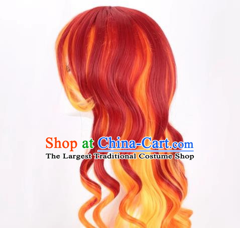 Ladies Gradient Long Curly Hair Red Gradient Orange Long Hair European And American Cosplay Nightclub Full Wig