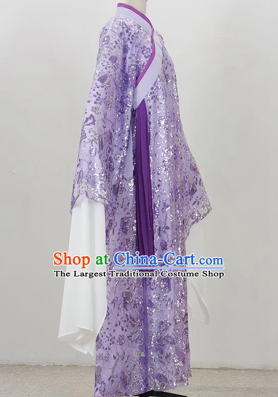 Purple Drama Costumes Ancient Costumes Yue Opera Huangmei Opera Costumes Cantonese Opera And Qiong Opera Costumes Sequins Diagonal Collar Water Sleeves Student Clothes