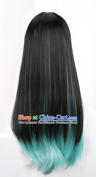 Demon Slayer Kimetsu No Yaiba Tokitoru Muichiro Black Gradient Blue Green Long Straight Hair Kasumu Cos Wig