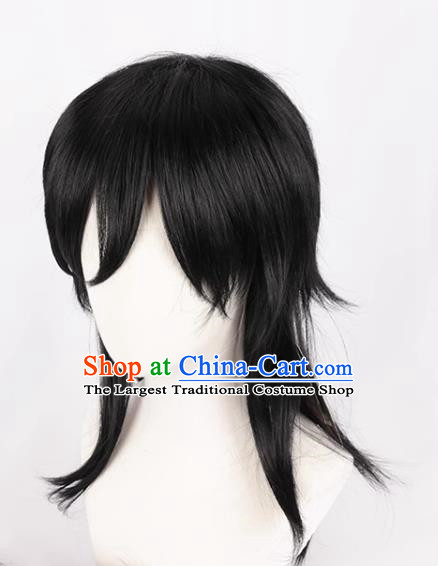 Demon Slayer Kimetsu No Yaiba Tomioka Giyu COS Style Wig Tiger Mouth Clip Black Fluffy Fake Hair