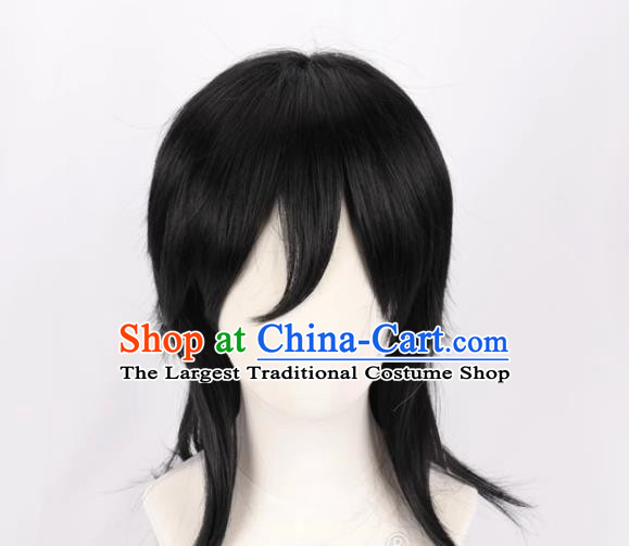 Demon Slayer Kimetsu No Yaiba Tomioka Giyu COS Style Wig Tiger Mouth Clip Black Fluffy Fake Hair