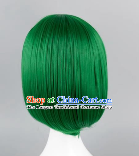 High Temperature Silk Cos Straight Hair Wig With Bangs Dark Green BOBO Head Student Head Sweet Girl Short Hair