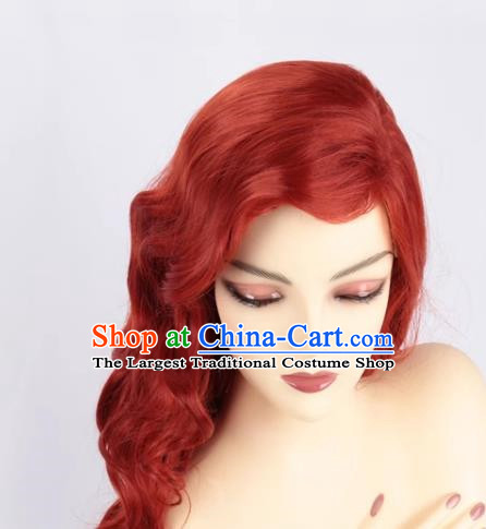 Copper Red Cosplay Full Headgear High Temperature Silk Long Curly Hair Women Bangs Upturned Cos Wig