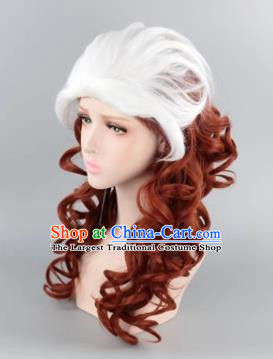 White Gradient Brown Long Curly Hair Cos Wig