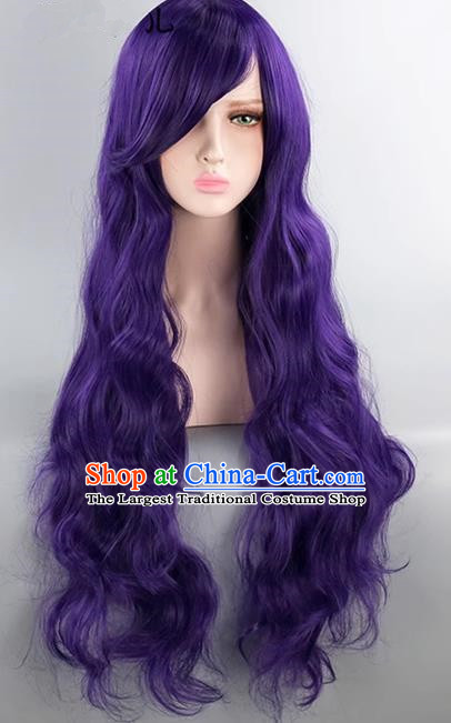 Vocaloid Sword Spring And Autumn Mo Qingxian 80CM Dark Purple Arjuna Maru Long Curly Hair COS Wig