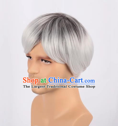 European And American Black Gradient White Men Short Hair Short Straight Hair Men Fake Hair Cos Full Wig