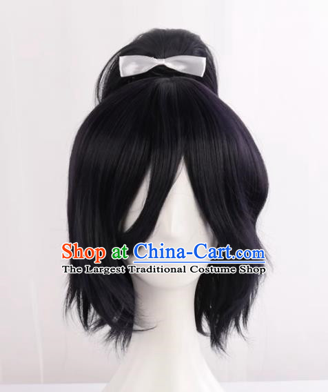 Yamato Mamoru Yasuda Cos Wig Sword Flurry Black And Blue Reverse Curled Hair Card Full Top Anime Fake Hair