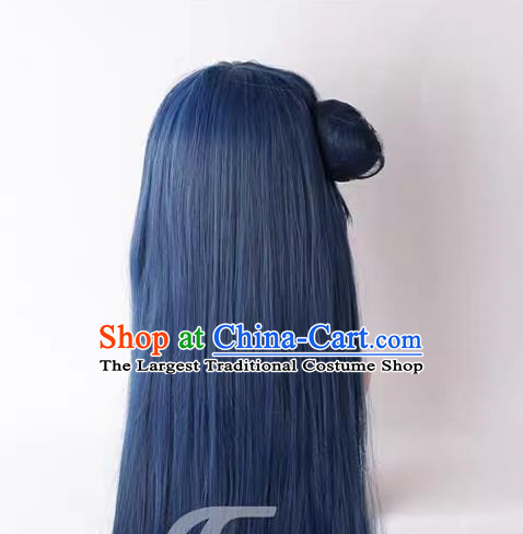 Lovelive ! Sunshine !! Yoshiko Tsushima Mixed Blue Long Straight Hair Hair Bag Cos Wig