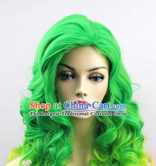Green Yellow Wig Lady Hairstyle Long Curly Hair Gradient Color Cosplay