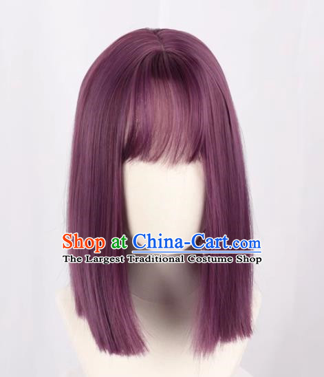 Purple Female Medium Length Straight Clavicle Hair Nakamura Yuri Angel Beats Full Cos Wig