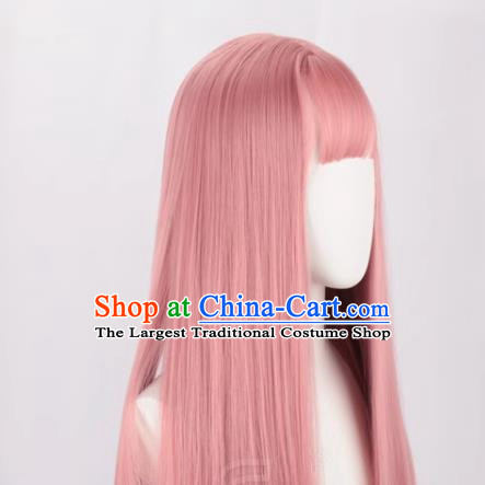 Female Long Hair Daily Pink Long Straight Hair Lolita Light Pink Lolita Air Bangs Cos Wig