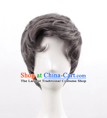 Stage Props Show Grandpa Wig Middle Aged Gray Male Short Hair Hood Cosplay Wig