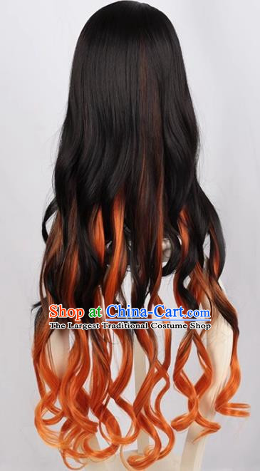 Demon Slayer Cos Brother And Sister Bond Kamado Nezuko Black Gradient Orange Cosplay Wig