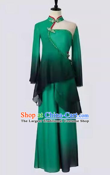 China Taoli Cup Dance Competition Dark Green Outfit Folk Dance Costume Woman Solo Stage Performance Clothing