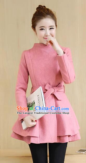 Winter Female Pink Jacket Elegant Woolen Slim Dress Woman Plus Size Costume