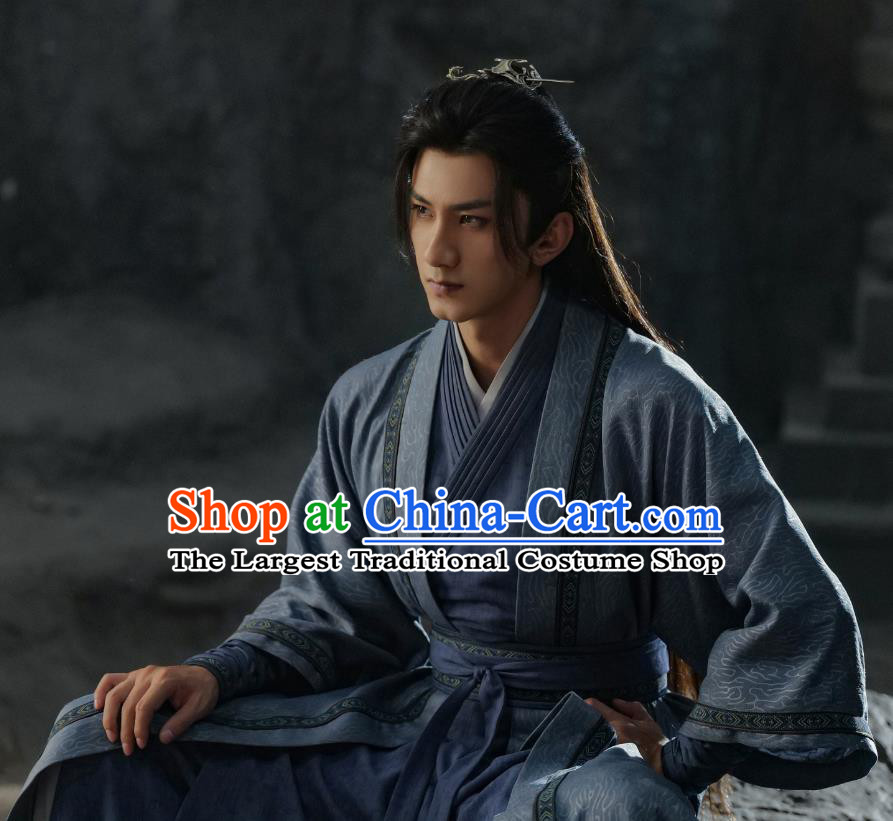 China Ancient Swordsman Dark Blue Costumes TV Series Mysterious Lotus Casebook Swordsman Master Di Feisheng Replica Clothing