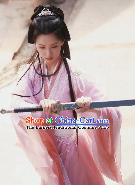 China TV Series Ancient Princess Replica Costumes Mysterious Lotus Casebook Swordswoman Qiao Wanwan Pink Dress