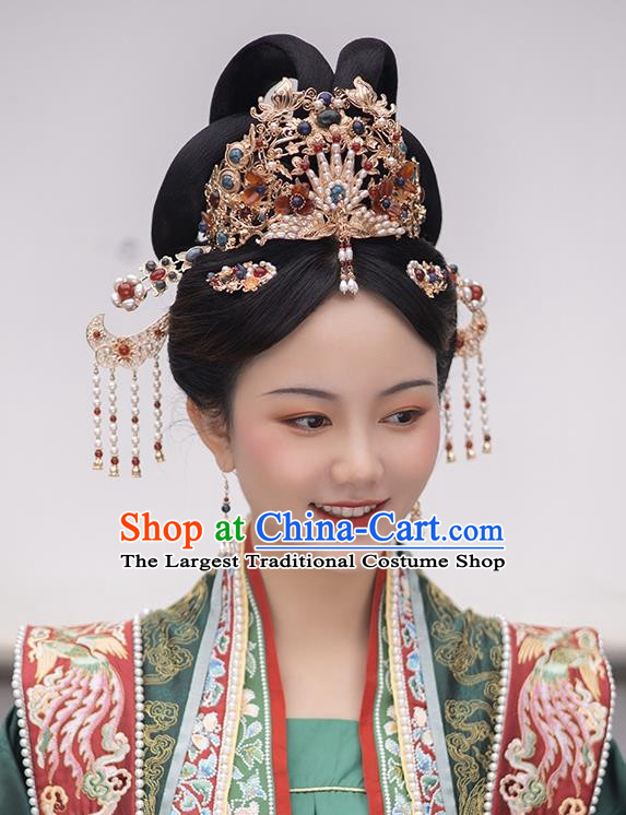 China Song Dynasty Empress Headdress Ancient Bride Wedding Phoenix Coronet Handmade Hanfu Hair Jewelries