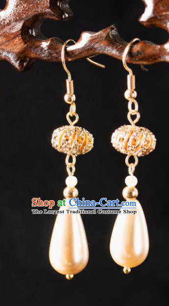 Ancient Bride Pearl Earrings Handmade Hanfu Jewelries China Ming Dynasty Empress Ear Accessories