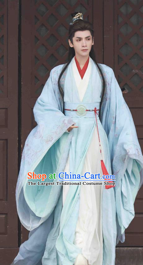 TV Series Till The End of The Moon Demon King Tan Taijin Blue Garment Costumes China Ancient Swordsman Clothing