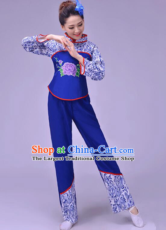 A Qing Sao Picking Tea Girl Clothing China Hakka Style Performance Costume Folk Dance Blue Outfit