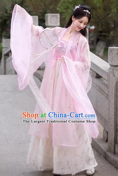 China Ancient Hanfu Hezi Qun Tang Dynasty Princess Costume Classical Dance Pink Dress