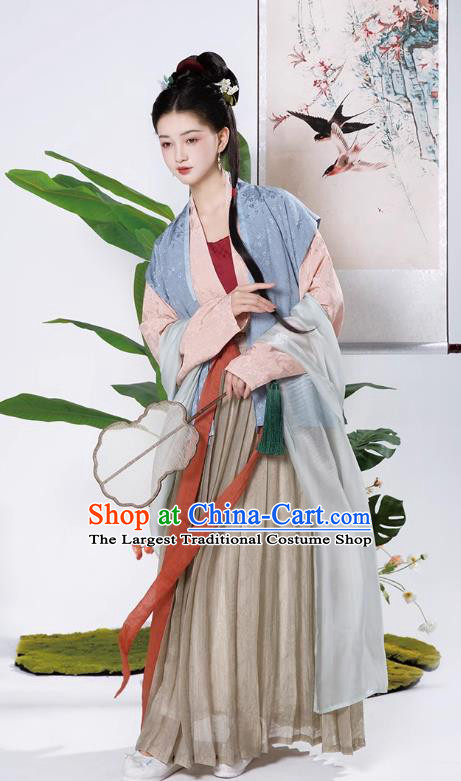 China Song Dynasty Noble Woman Costumes Ancient Young Mistress Clothing Hanfu Beizi Skirt Complete Set