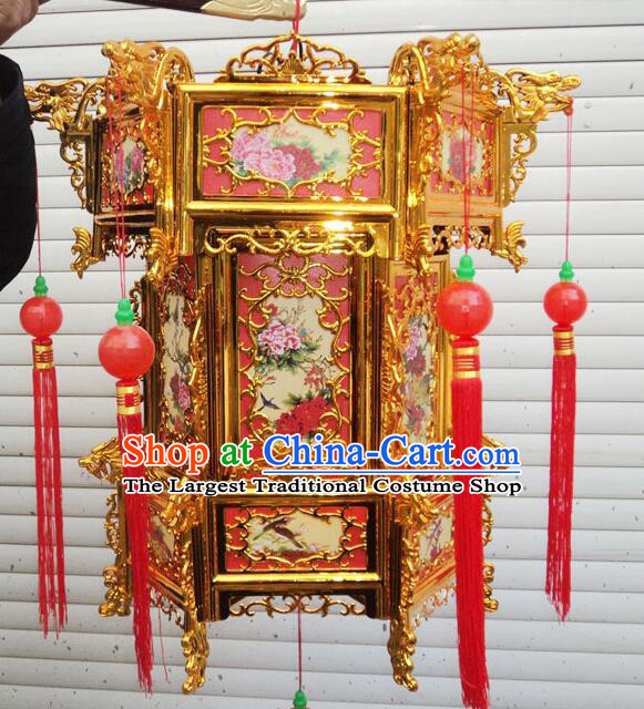 China Classical Flower Bird Patterns Palace Lantern New Year Golden Lantern Handmade PVC Plastic Lamp