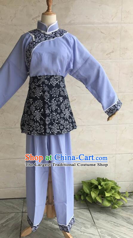 China Folk Dance Blue Outfit Stage Performance Aqing Sao Clothing Traditional Hakka Village Woman Costumes