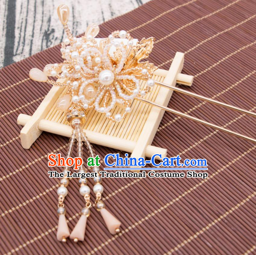 China Ancient Empress Tassel Hairpin Song Dynasty Princess Beads Hair Clip Handmade Hanfu Hair Jewelry