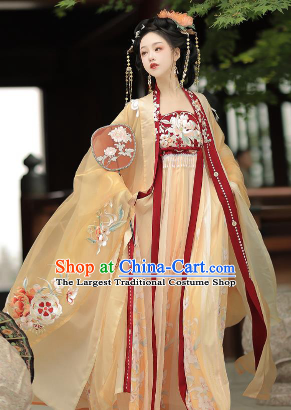 China Ancient Goddess Clothing Tang Dynasty Royal Princess Costumes Traditional Hanfu Embroidered Dress