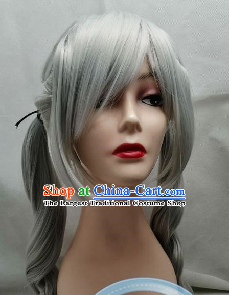 Cosplay Fake Hair COS Fire Emblem Rufray Silver Middle Parted Scalp Braid Ponytail Female Custom Wig