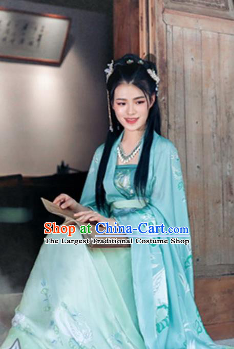 China Jin Dynasty Royal Princess Costumes Ancient Young Woman Clothing Traditional Hanfu Green Wide Sleeve Ruqun