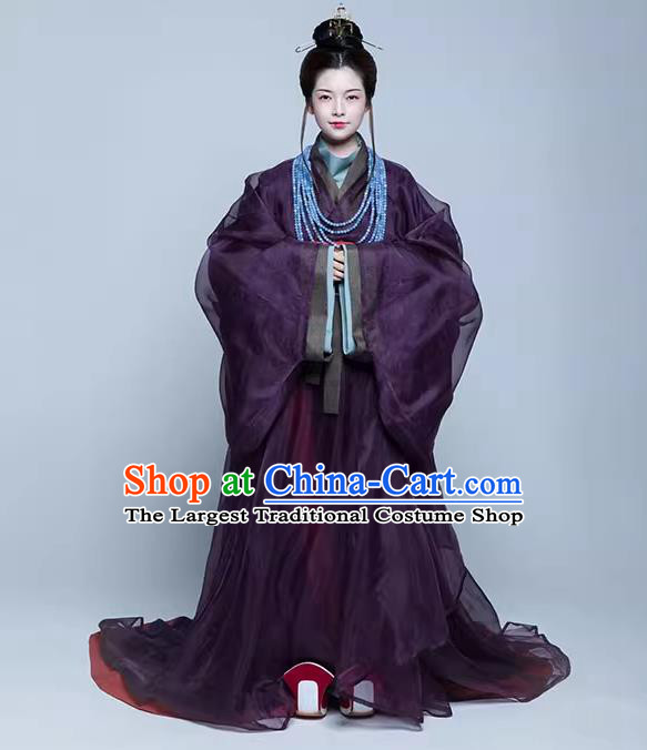 China Ancient Palace Empress Costumes Traditional Hanfu Purple Dresses Eastern Han Dynasty Noble Woman Clothing