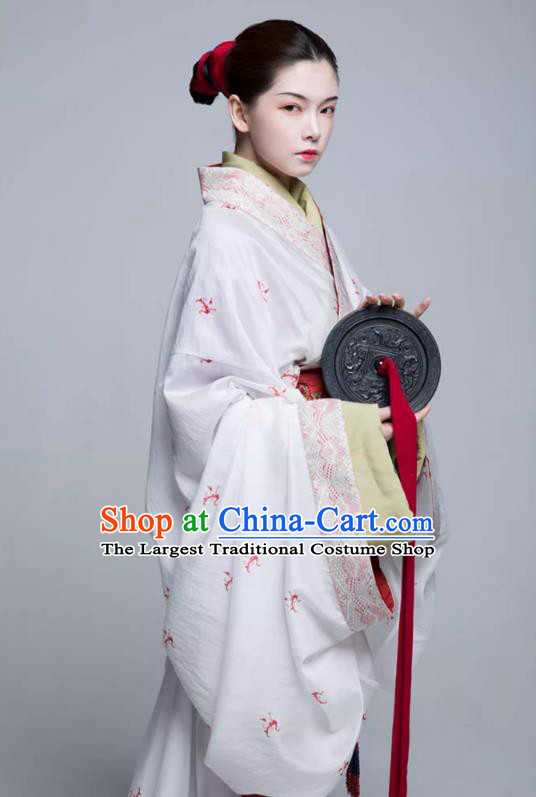 China Warring States Period Noble Woman Clothing Ancient Palace Empress Costumes Traditional Hanfu White Dresses