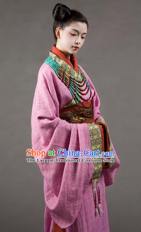 China Traditional Hanfu Pink Dresses Warring States Period Noble Woman Clothing Ancient Imperial Consort Replica Costumes