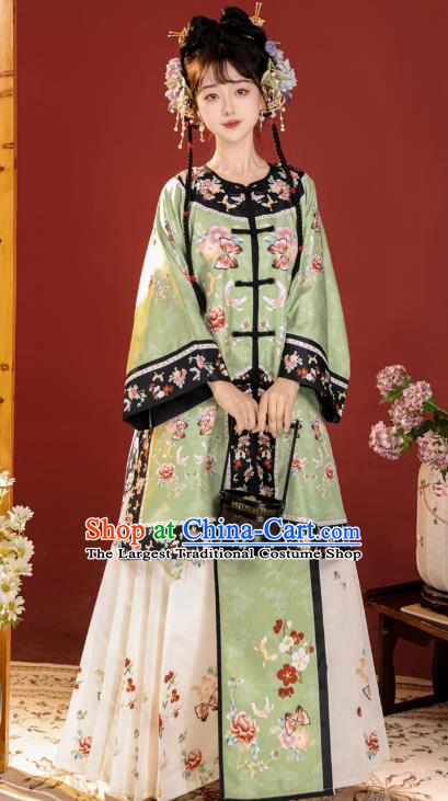 Chinese Ancient Court Princess Clothing Qing Dynasty Costumes Green Blouse and Skirt Complete Set