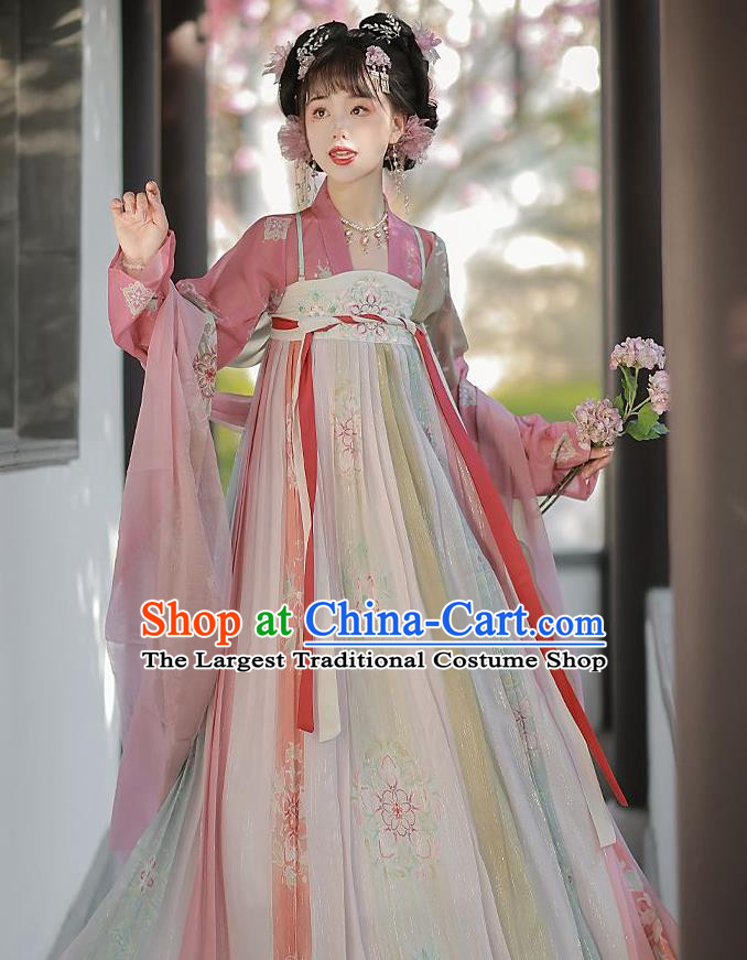 Chinese Ancient Princess Clothing Tang Dynasty Woman Costumes Pink Hanfu Hezi Dress