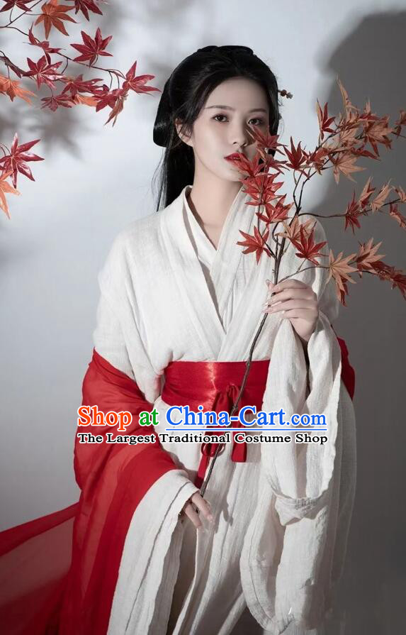 Chinese Swordswoman White Hanfu Dress Jin Dynasty Young Lady Garments Ancient Fairy Princess Costumes