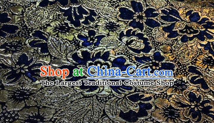 Chinese Traditional Peony Pattern Design Royal Blue Silk Fabric Qipao Fabric Asian Jacquard Cloth