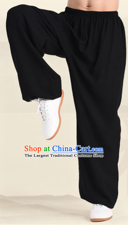 Chinese Martial Arts Costume Tai Chi Pants Black Flax Kung Fu Pants For Women For Men